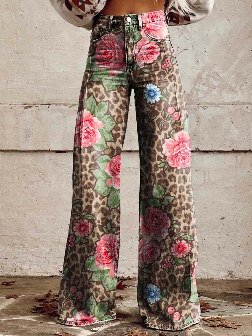 Kiki | Retro Printed Trousers with High Waist and Full Length Flare
