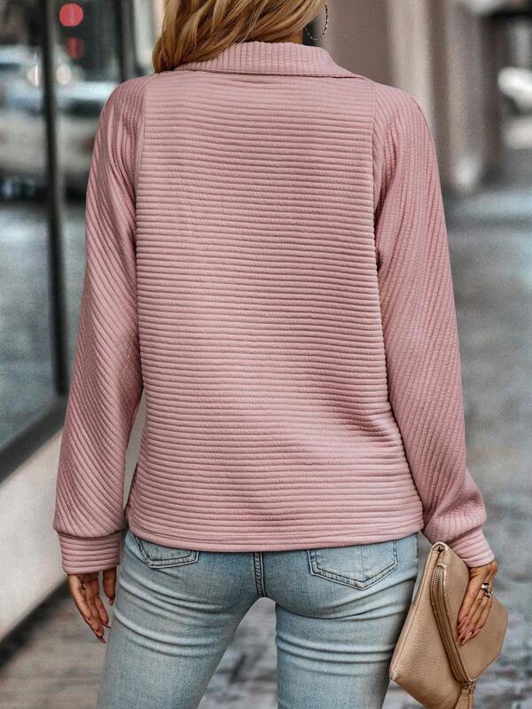 Nerys | Ribbed Half Zip Sweatshirt with Stand Collar