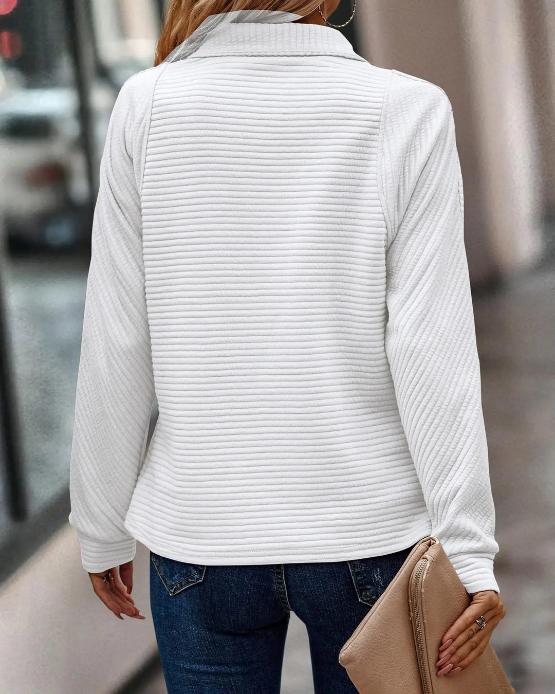 Nerys | Ribbed Half Zip Sweatshirt with Stand Collar