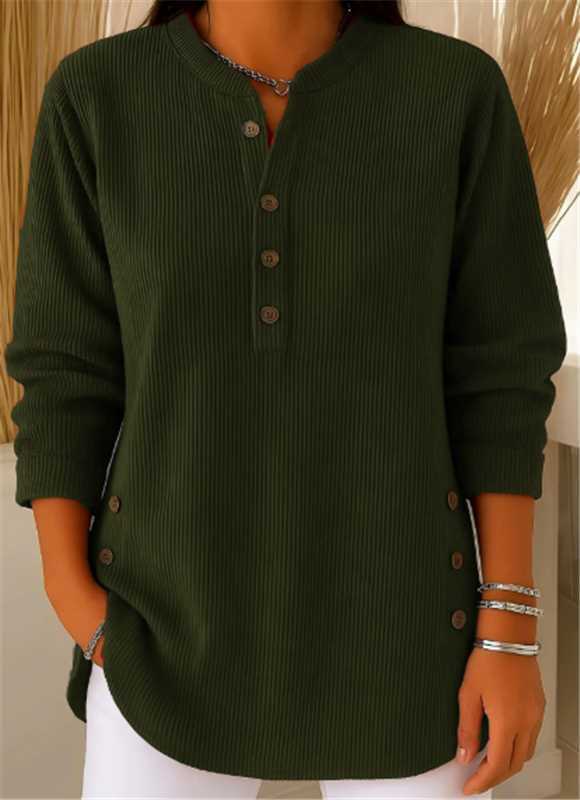 Arianwen | Ribbed Tunic Top with Henley Neckline and Side Button Detail