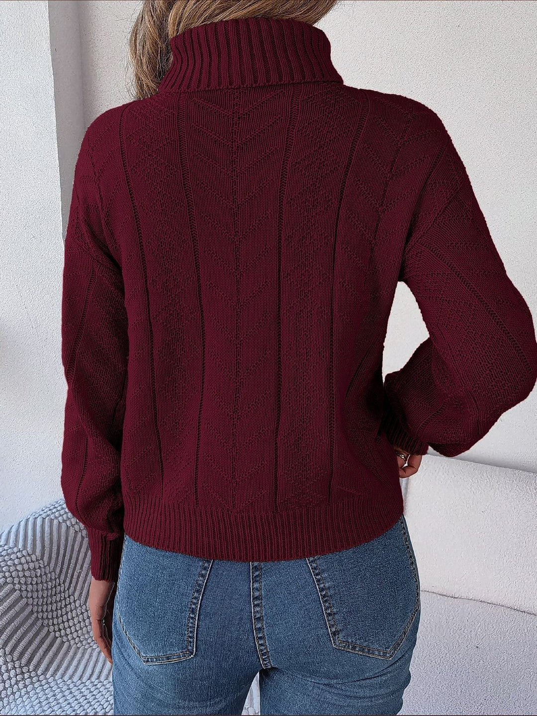 Elina | Rich Cable Knit Turtleneck Sweater with Puff Sleeves