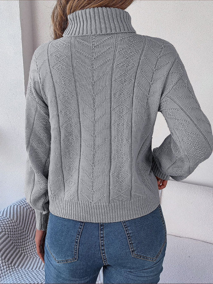 Elina | Rich Cable Knit Turtleneck Sweater with Puff Sleeves
