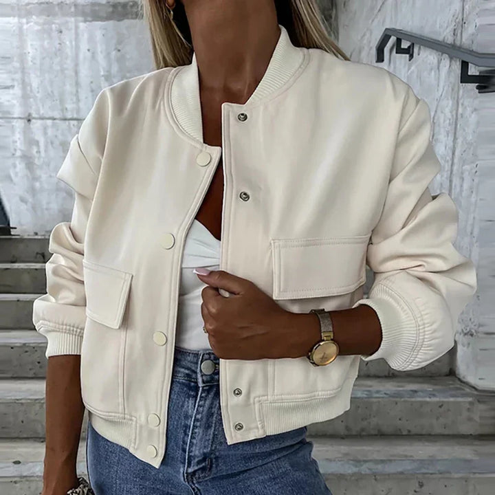 Hunter | Cropped Bomber Jacket with Snap Front and Flap Pockets
