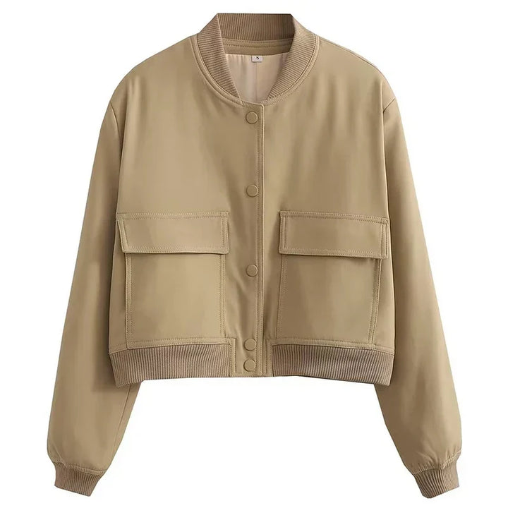 Hunter | Cropped Bomber Jacket with Snap Front and Flap Pockets