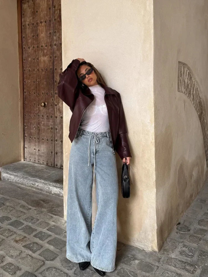 Darcy | Oversized Waist-Length Leather Jacket