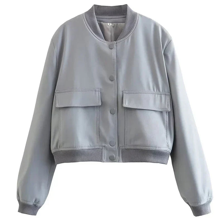 Hunter | Cropped Bomber Jacket with Snap Front and Flap Pockets