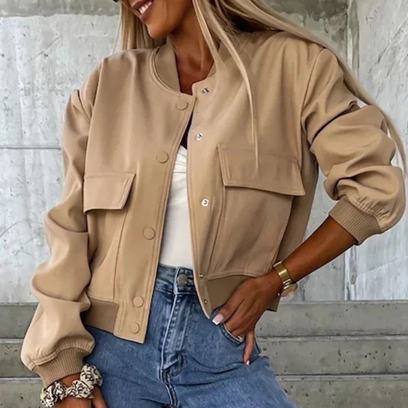 Hunter | Cropped Bomber Jacket with Snap Front and Flap Pockets