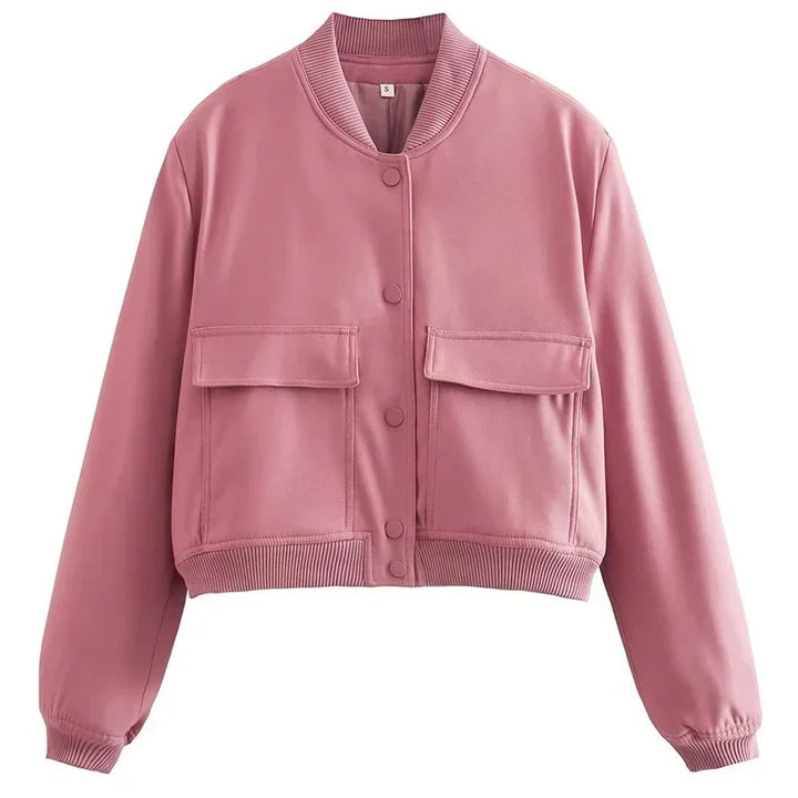 Hunter | Cropped Bomber Jacket with Snap Front and Flap Pockets