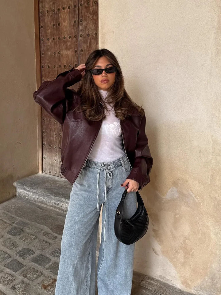 Darcy | Oversized Waist-Length Leather Jacket