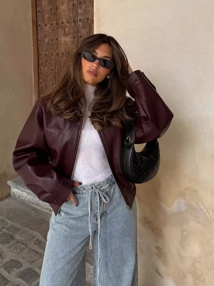 Darcy | Oversized Waist-Length Leather Jacket