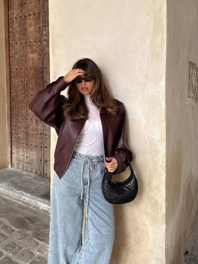 Darcy | Oversized Waist-Length Leather Jacket