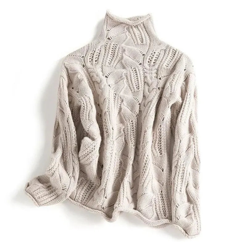 Anwen | Soft Cable Knit Sweater with Turtleneck and Pointelle Detail