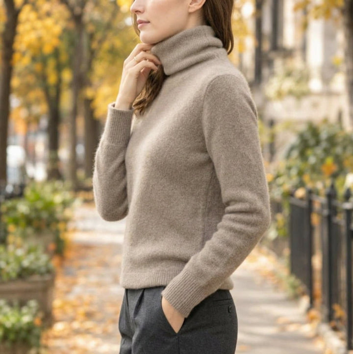 Maia | Women's Fluffy Turtleneck Sweater with Ribbed Cuffs