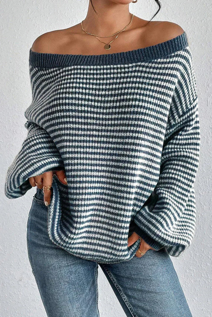 Larissa | Striped Off Shoulder Knit Sweater