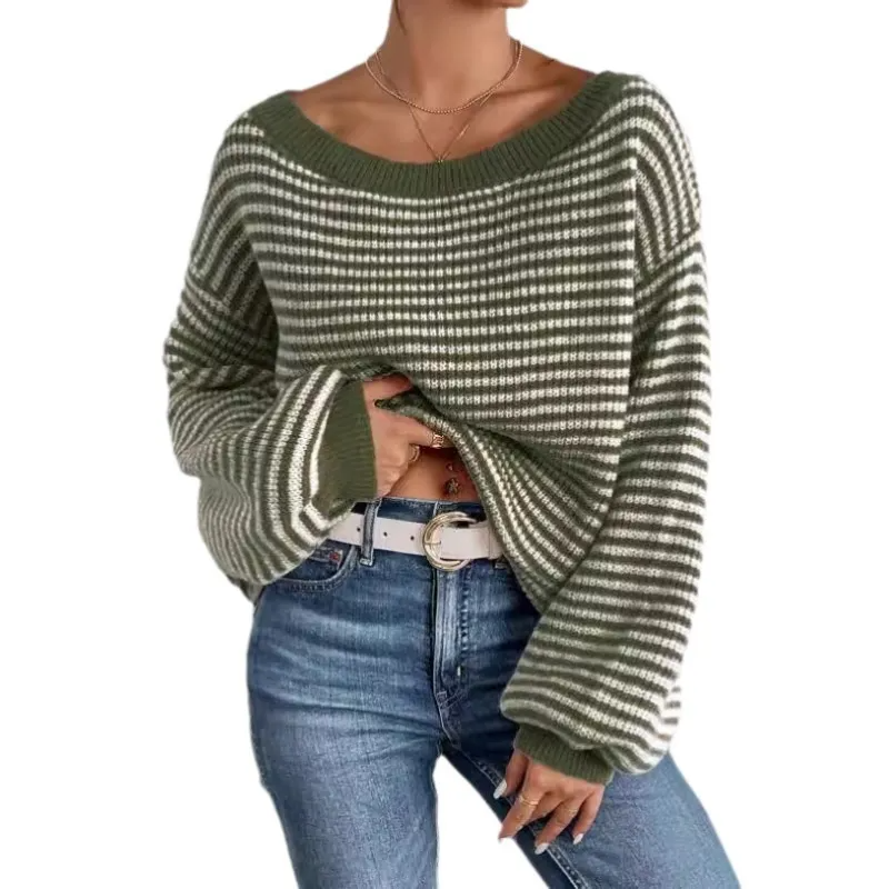Larissa | Striped Off Shoulder Knit Sweater
