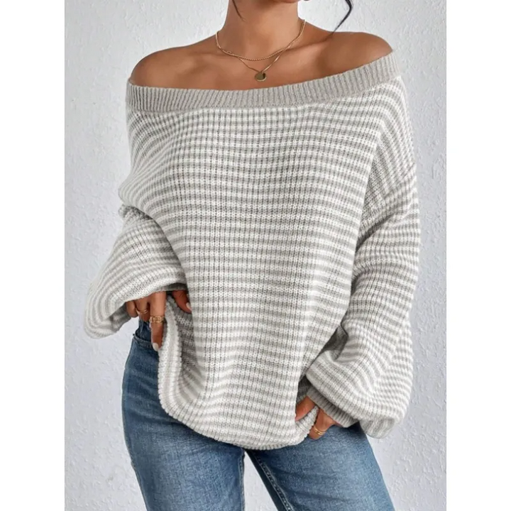 Larissa | Striped Off Shoulder Knit Sweater