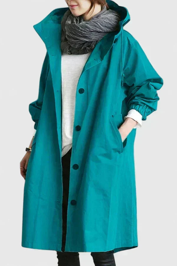 Millie | Relaxed Hooded Longline Coat With Button Front and Utility Pockets