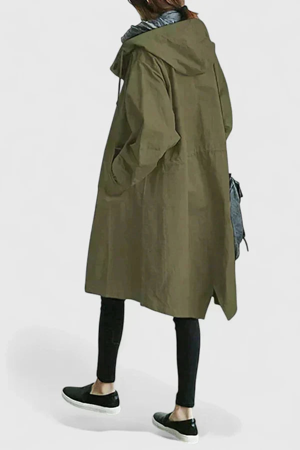 Millie | Relaxed Hooded Longline Coat With Button Front and Utility Pockets