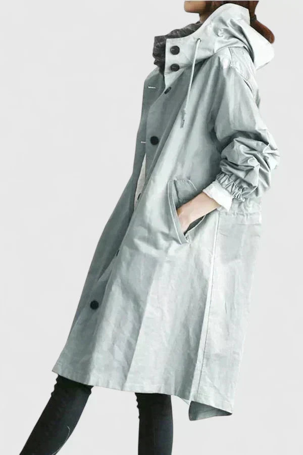 Millie | Relaxed Hooded Longline Coat With Button Front and Utility Pockets