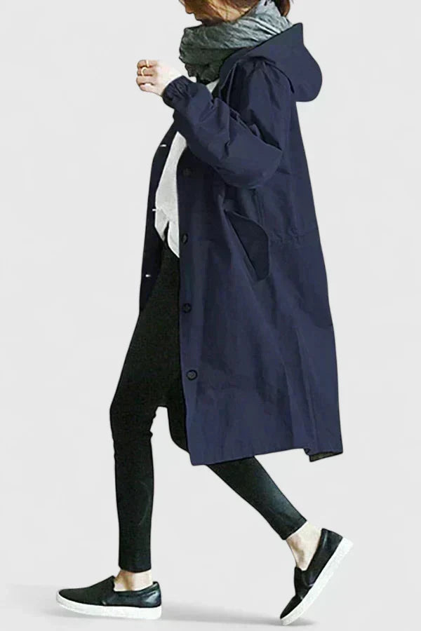 Millie | Relaxed Hooded Longline Coat With Button Front and Utility Pockets