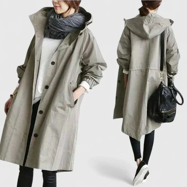 Millie | Relaxed Hooded Longline Coat With Button Front and Utility Pockets