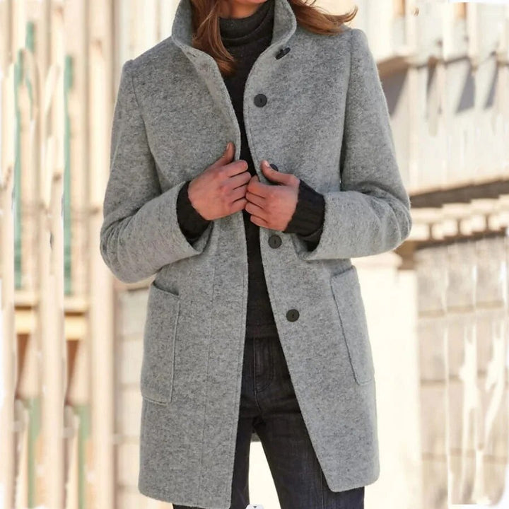 Seren | Wool Coat with Stand Collar and Patch Pockets