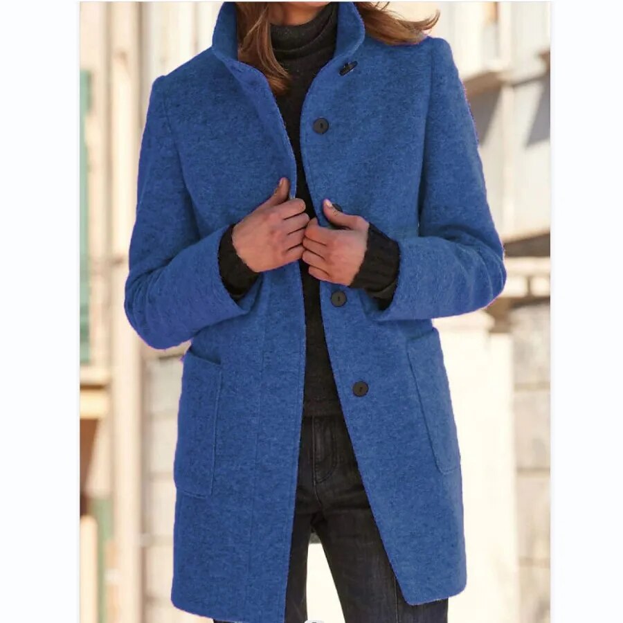 Seren | Wool Coat with Stand Collar and Patch Pockets