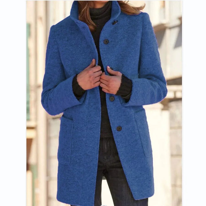 Seren | Wool Coat with Stand Collar and Patch Pockets