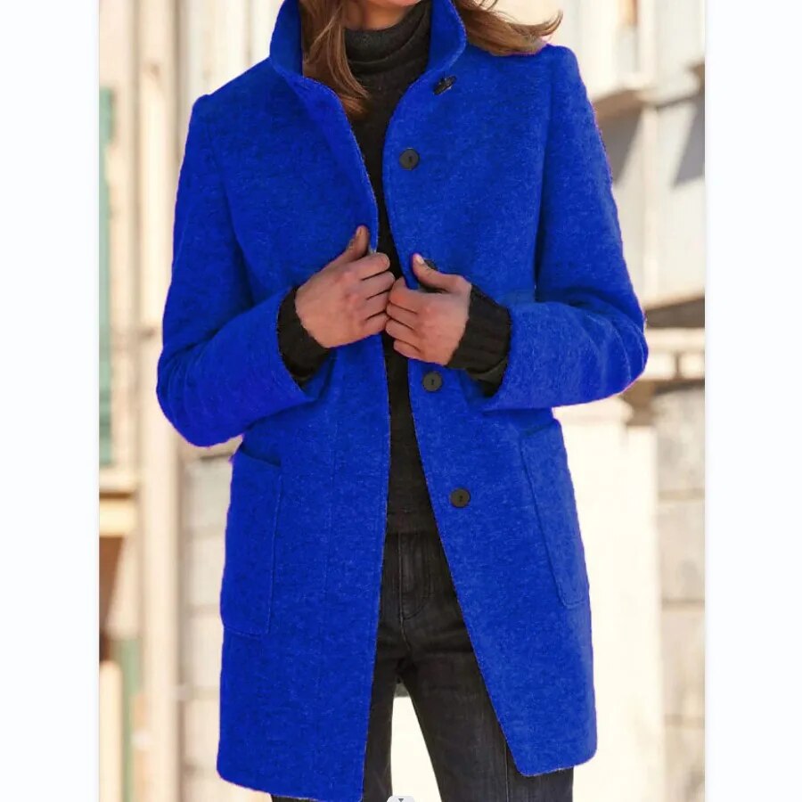 Seren | Wool Coat with Stand Collar and Patch Pockets