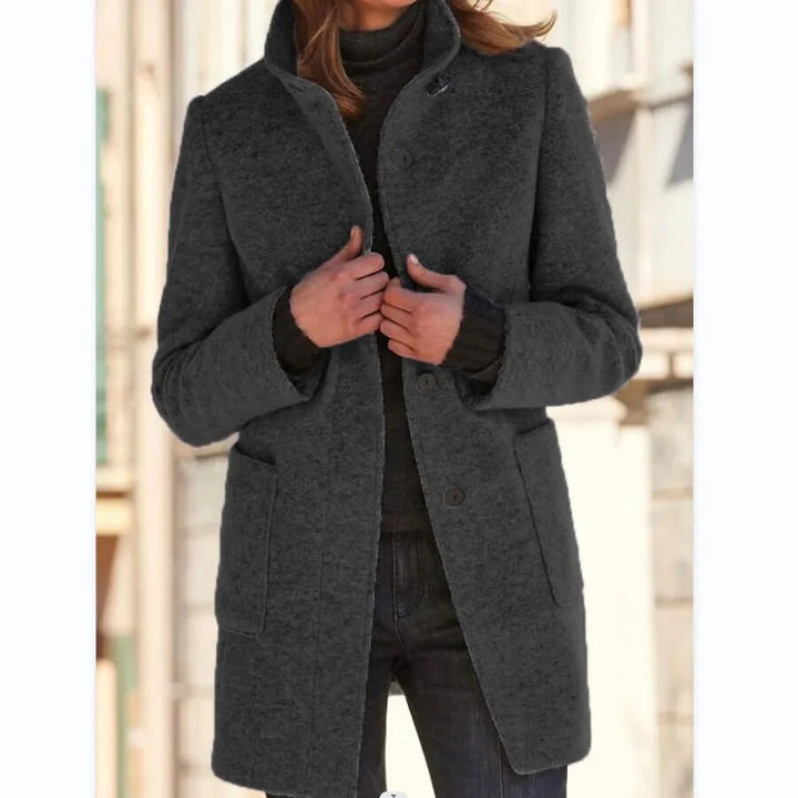 Seren | Wool Coat with Stand Collar and Patch Pockets