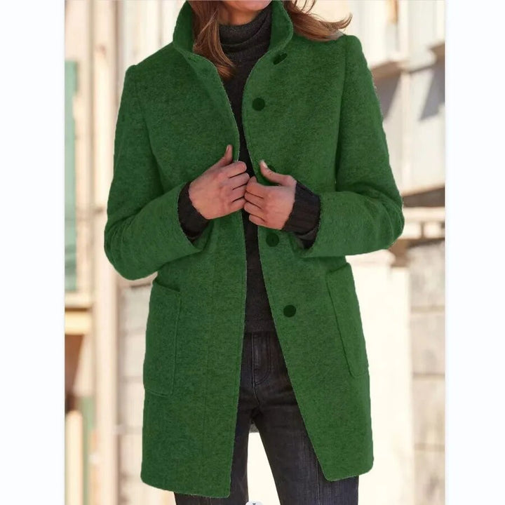Seren | Wool Coat with Stand Collar and Patch Pockets