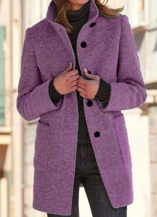 Seren | Wool Coat with Stand Collar and Patch Pockets