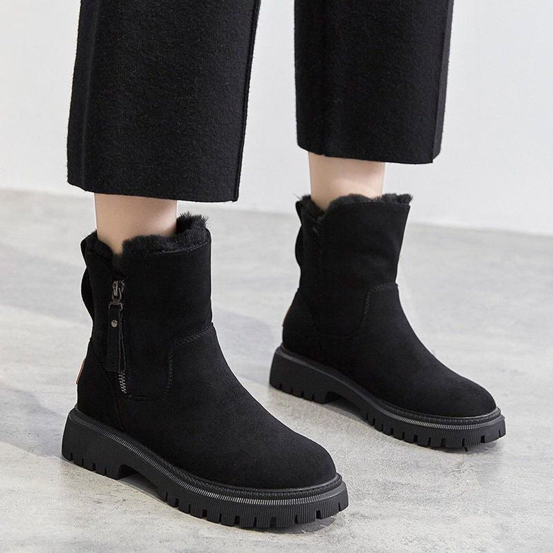 Malaya | Women's Suede Ankle Boots with Fleece Lining and Chunky Sole