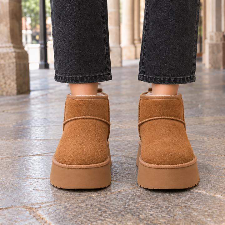 Leyla | Women's Suede Platform Ankle Boots with Fleece Lining