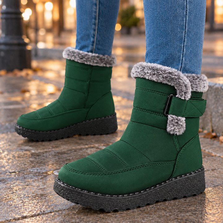 Elliana | Warm Winter Ankle Boots with Fur Collar and Buckle Strap