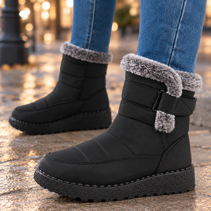 Elliana | Warm Winter Ankle Boots with Fur Collar and Buckle Strap