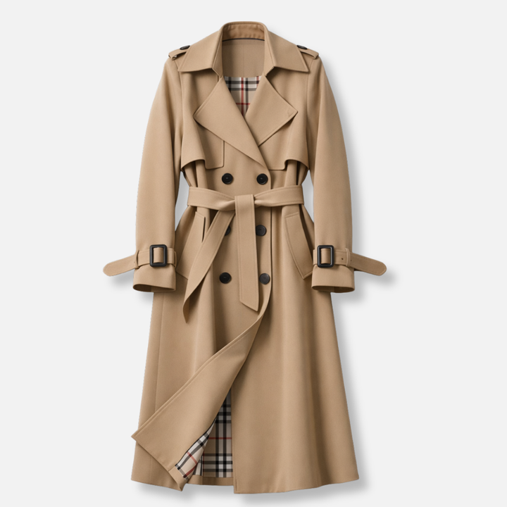 Blythe | Women's Double Breasted Long Trench Coat with Check Lining and Belt