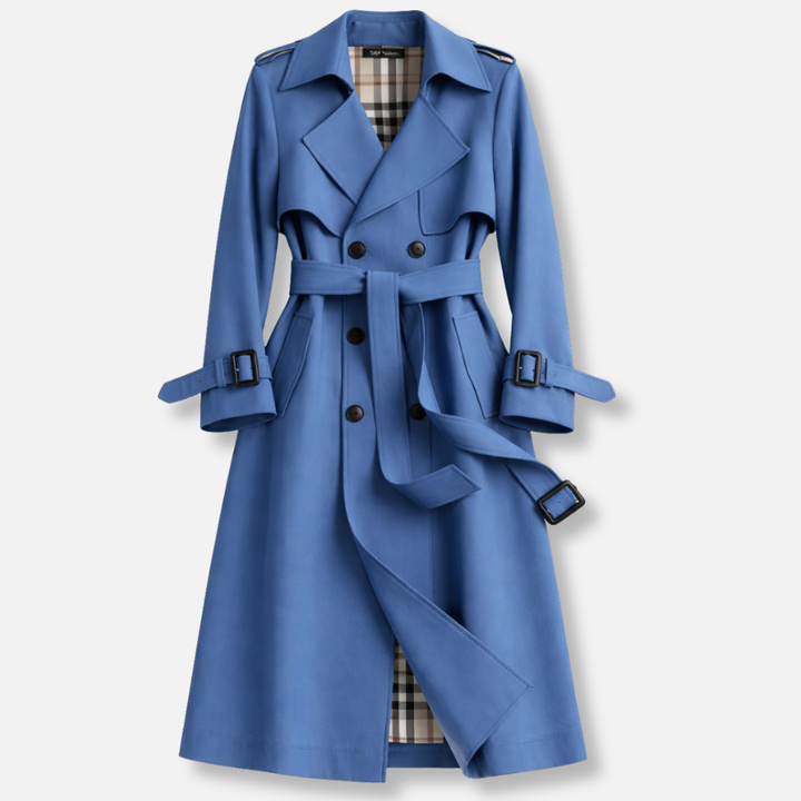 Blythe | Women's Double Breasted Long Trench Coat with Check Lining and Belt