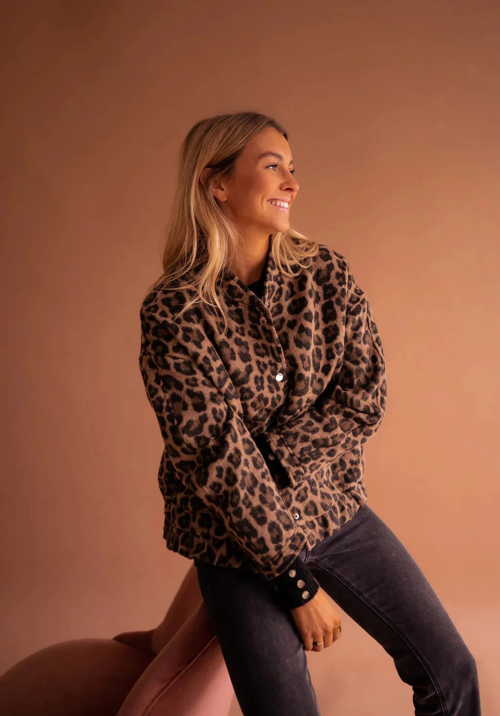 Leona | Leopard Print Bomber Jacket with Snap-Button Front
