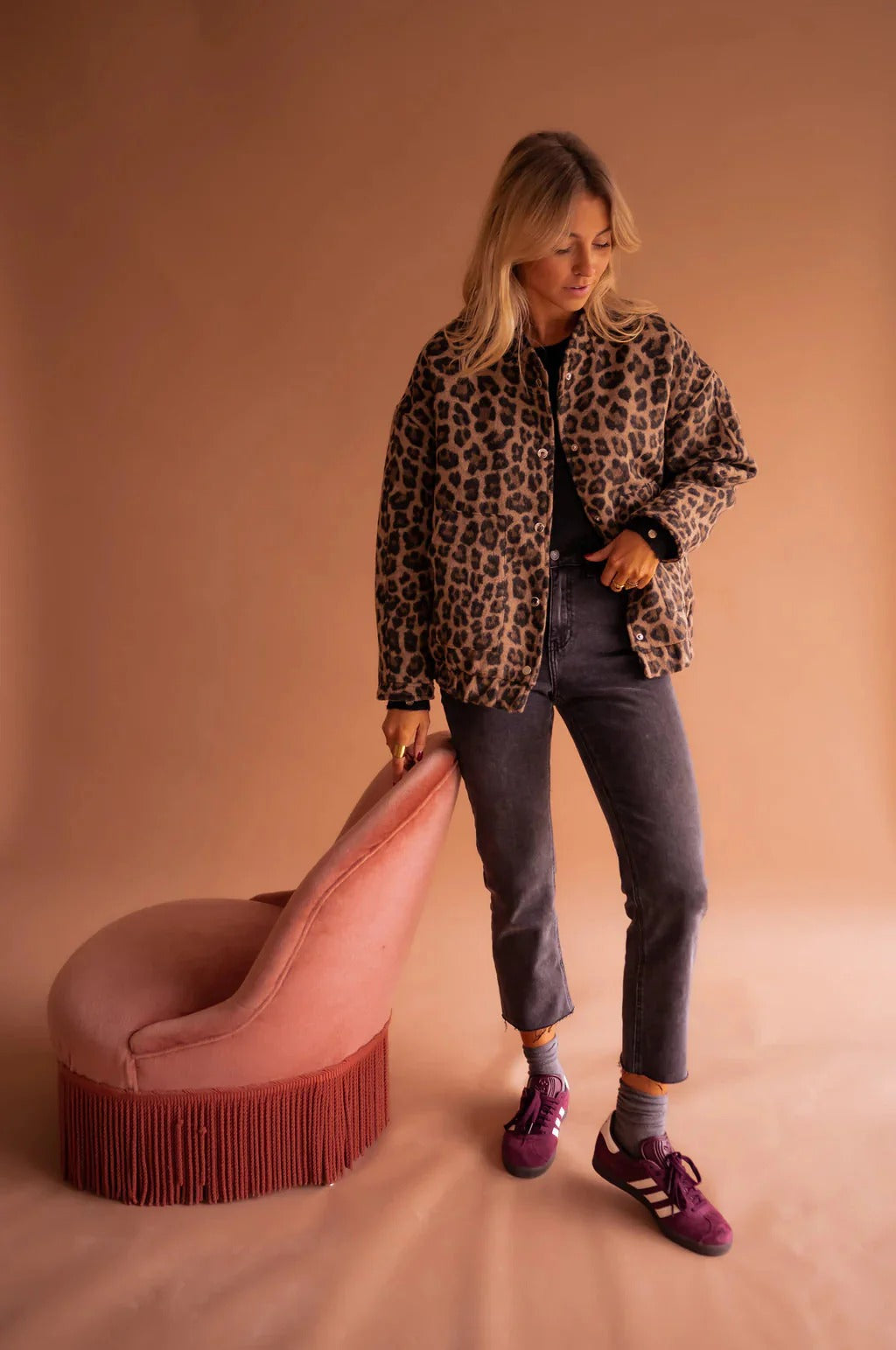 Leona | Leopard Print Bomber Jacket with Snap-Button Front