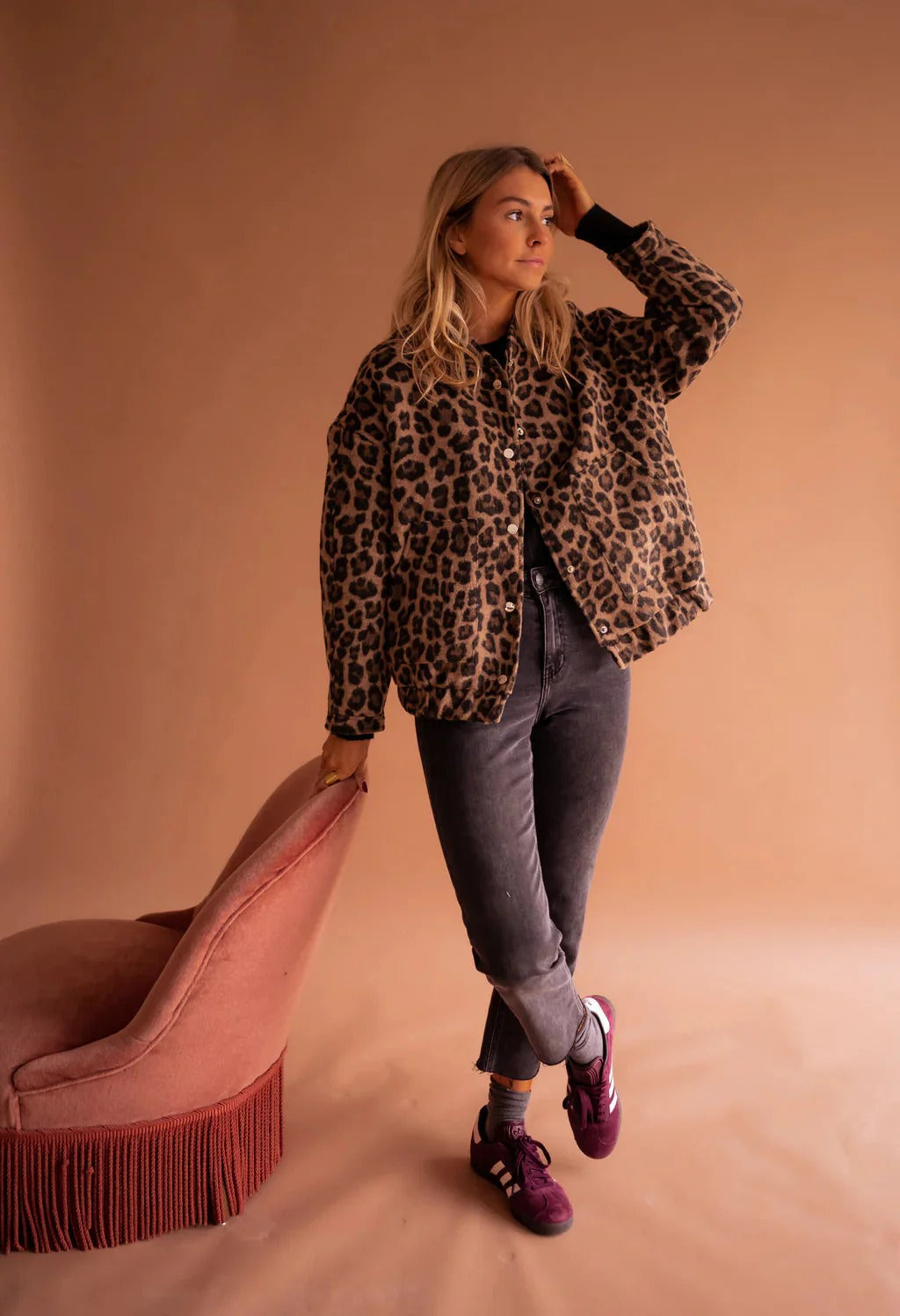 Leona | Leopard Print Bomber Jacket with Snap-Button Front