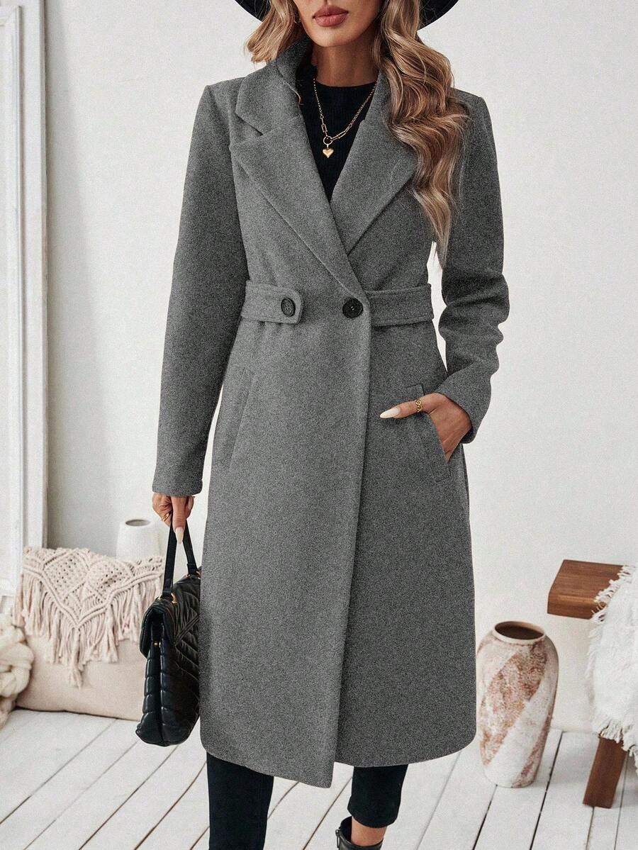 Buffy | Women's Tailored Wool Coat with Belted Waist and Side Pockets