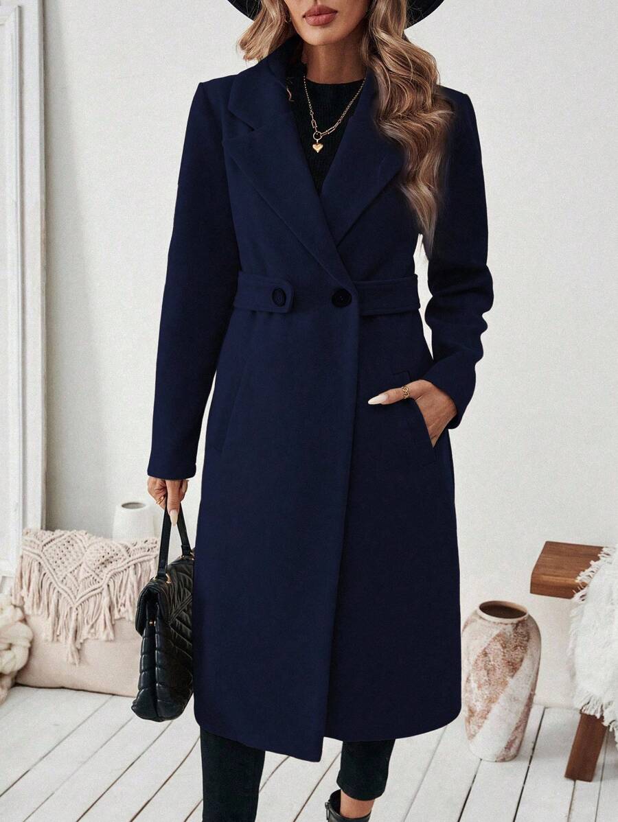 Buffy | Women's Tailored Wool Coat with Belted Waist and Side Pockets