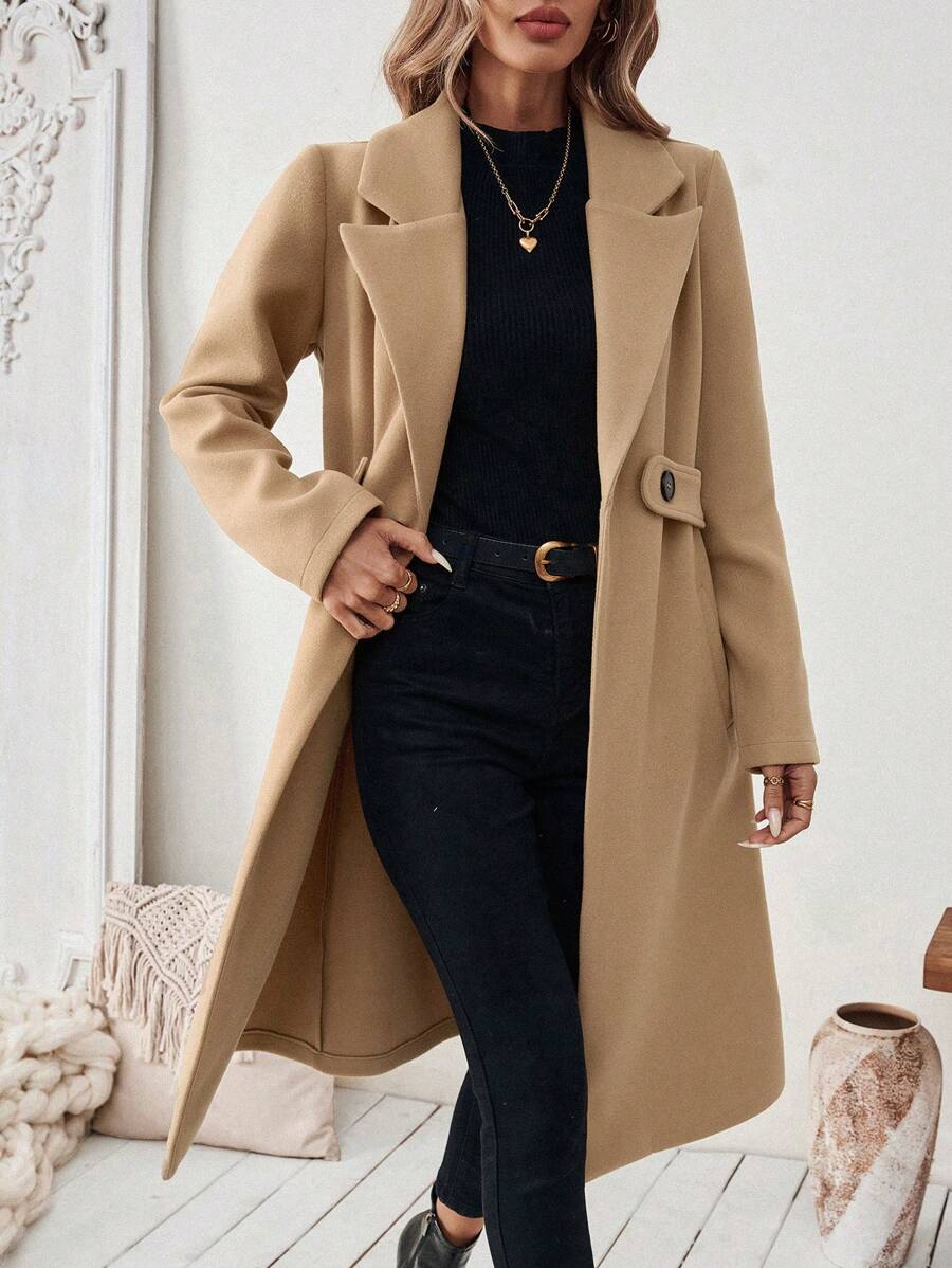 Buffy | Women's Tailored Wool Coat with Belted Waist and Side Pockets