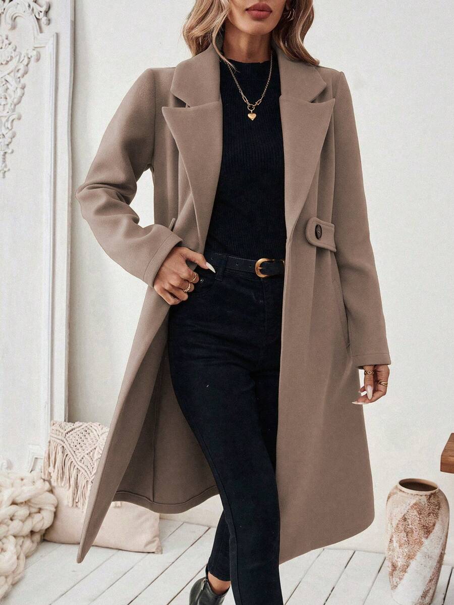Buffy | Women's Tailored Wool Coat with Belted Waist and Side Pockets