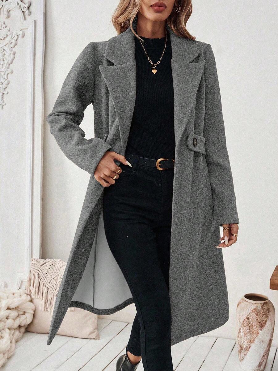Buffy | Women's Tailored Wool Coat with Belted Waist and Side Pockets