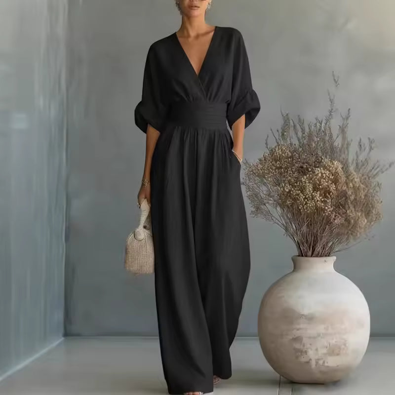 Davina | Deep V-Neck Elegant Wide-Leg Autumn Jumpsuit