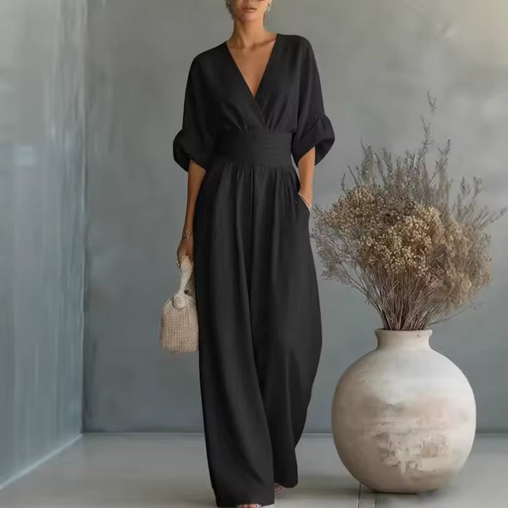 Davina | Deep V-Neck Elegant Wide-Leg Autumn Jumpsuit