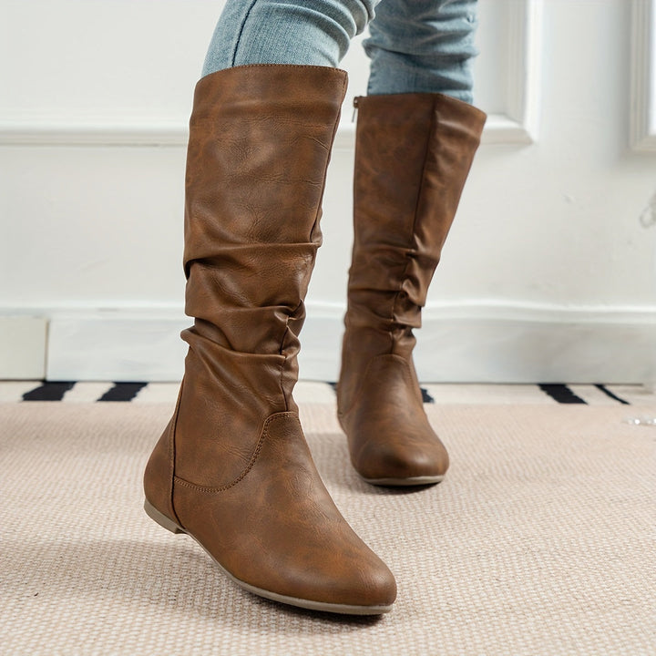 Coretta | Women's Knee High Black Slouchy Flat Heel Boots