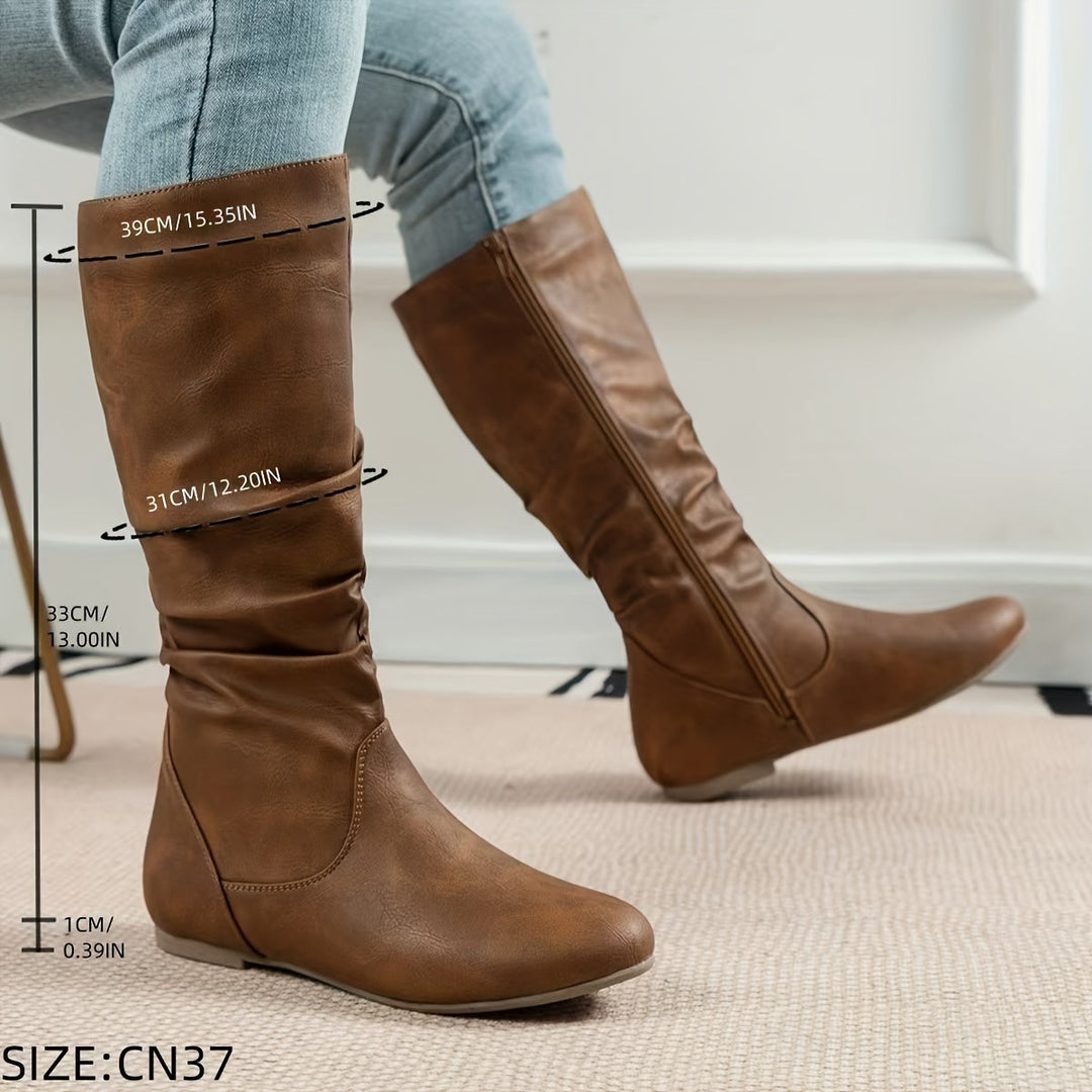 Coretta | Women's Knee High Black Slouchy Flat Heel Boots